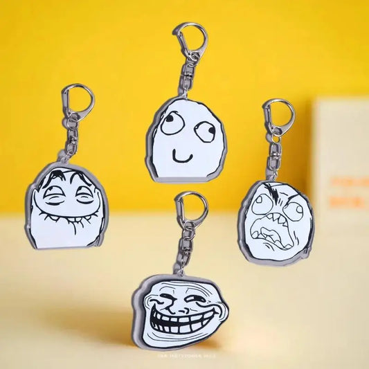 4Pcs Funny TrollFace Acrylic Keychain For Bag Haning Accessories Key Ring Pendant Jewelry Friends Gifts